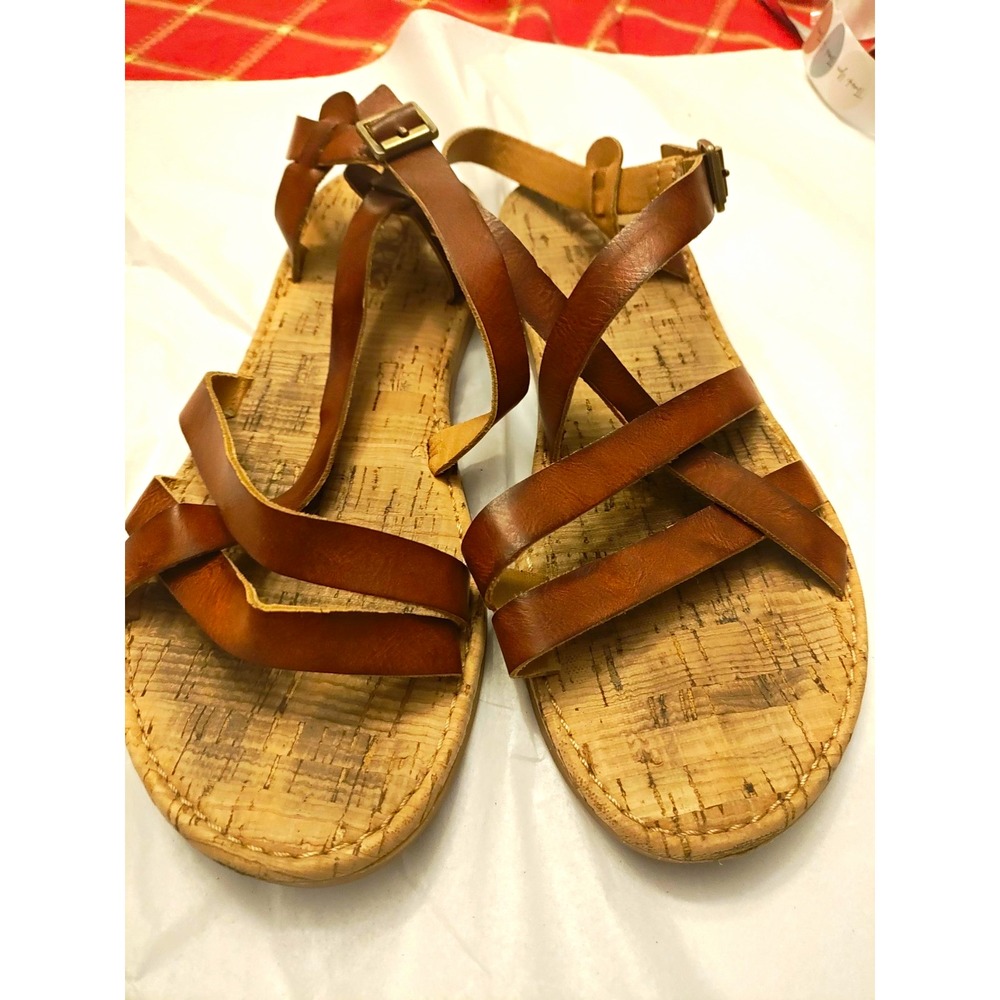 Korks Brown strappy Sandals Women 8 Cork Footbed Buckle Casual